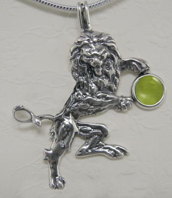 Sterling Silver Royal Rampant Lion Pendant With Peridot